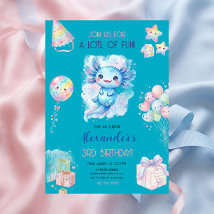 Invitation Joyeux anniversaire garçon mignon axolotl bleu pou