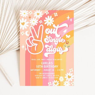 Invitation Joyeux Anniversaire Groovy 10 ans Peace Out