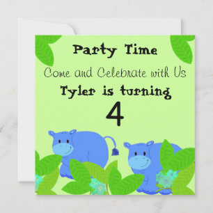 Invitation Joyeux Anniversaire Hippopotames Bleus