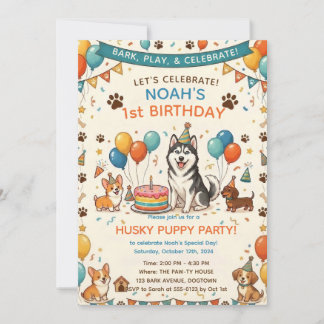 Invitation Joyeux Anniversaire Husky Mignon et Amis
