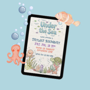 Invitation Joyeux Anniversaire Illustré Sous la Mer Mignon