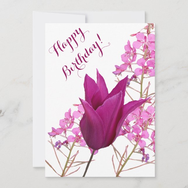 Invitation Joyeux anniversaire jolie tulipe rose belle floral (Devant)