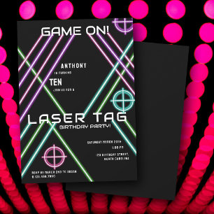 Invitation Joyeux Anniversaire Laser Tag Néon Coloré