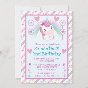 Invitation Joyeux Anniversaire Licorne & Arc-en-Ciel Aquarell