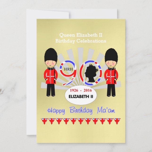 Invitation Joyeux anniversaire Ma'am Reine Elizabeth II 90e f (Devant)