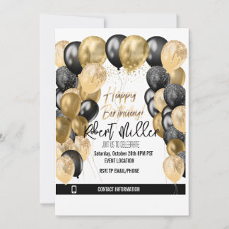 Invitation Joyeux anniversaire Modèle Black Gold - Transparen