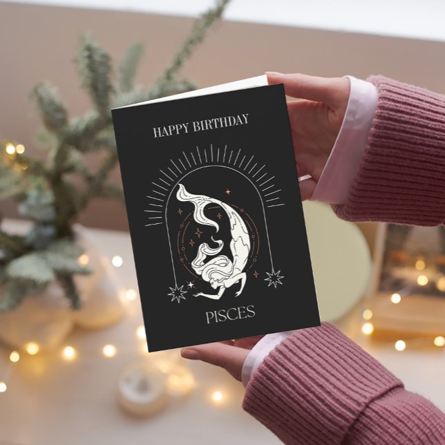 Invitation Joyeux Anniversaire Mystique Poissons Zodiac Horos (Happy Birthday Mystic Pisces Zodiac Horoscope Card)
