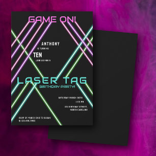 Invitation Joyeux Anniversaire Neon Laser Tag Coloré