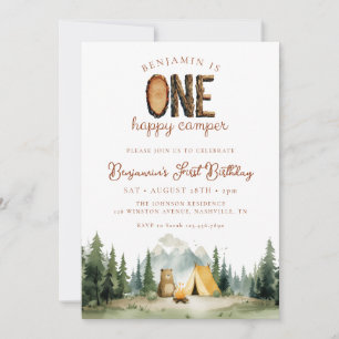 Invitation Joyeux anniversaire Ourson de la forêt Happy Campe