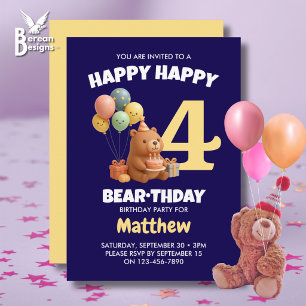 Invitation JOYEUX ANNIVERSAIRE Ourson Mignon 4ème Anniversair