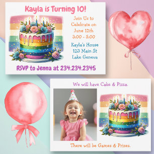 Invitation Joyeux anniversaire personnalisé   Rainbow Cake