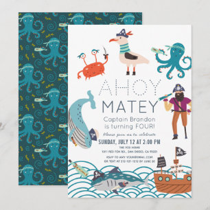 Invitation Joyeux Anniversaire Pirate Ahoy Matelot Animaux Ma