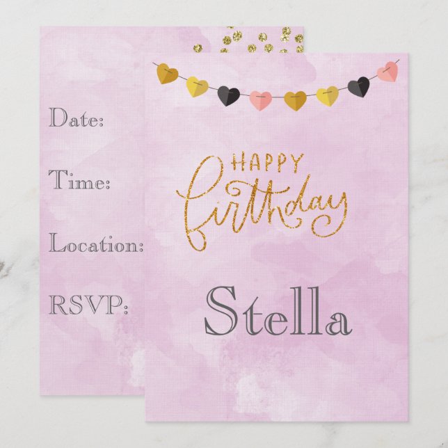 Invitation Joyeux anniversaire pour elle (Devant / Derrière)