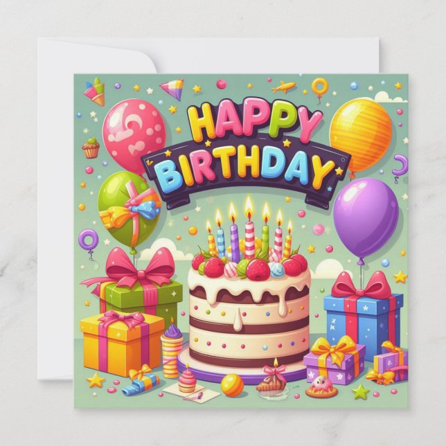 Invitation Joyeux anniversaire pour les enfants - Ballons col (Devant)