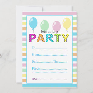 Invitation Joyeux Anniversaire Rayures Pastel Et Ballons