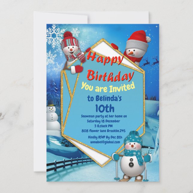 Invitation Joyeux anniversaire Snowman Party (Devant)