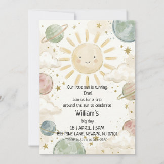 Invitation Joyeux Anniversaire Soleil Pastel Aquarelle Célest