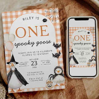 Invitation Joyeux anniversaire Spooky Goose Halloween 1 an