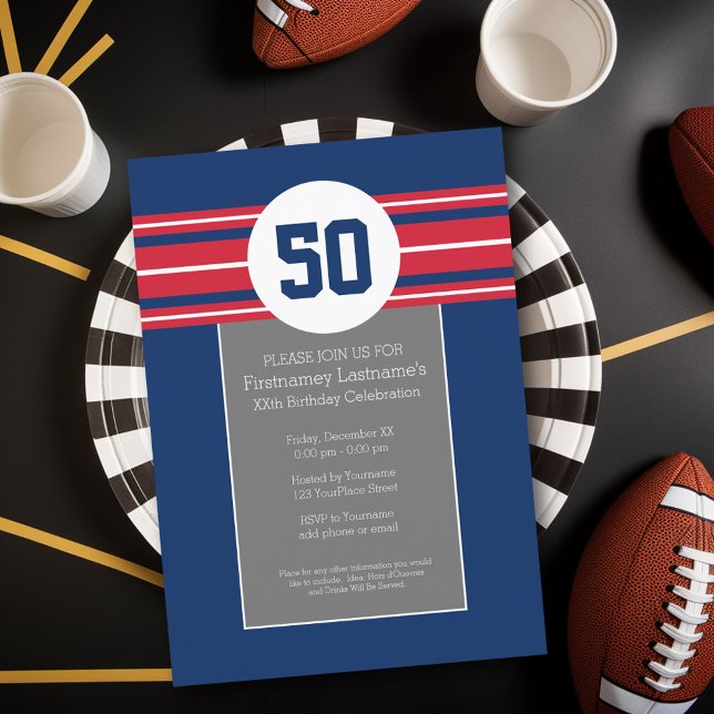 Invitation Joyeux Anniversaire Sports Jersey Stripes Nom et â (Birthday Party Invitation - Sports Theme - Football Party Invitation)