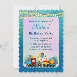Invitation Joyeux Anniversaire Train Avec Vœux Animaux Mignon