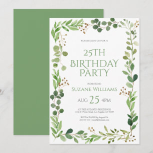 Invitation Joyeux Anniversaire vert cadre feuille 2