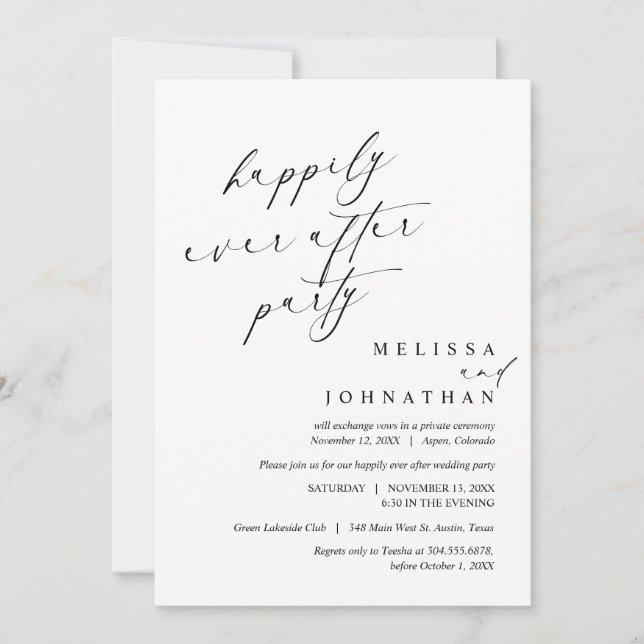 Invitation Joyeux Après La Fête, Dîner Mariage Elopement (Devant)