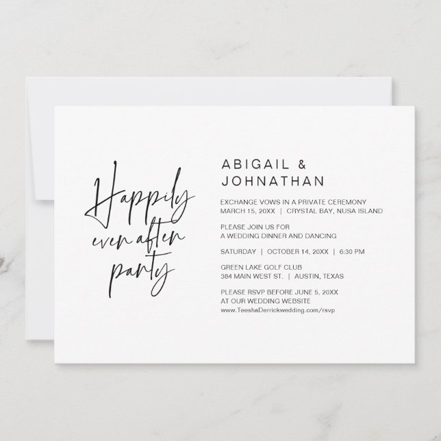 Invitation Joyeux Après La Fête, Dîner Mariage Elopement (Devant)
