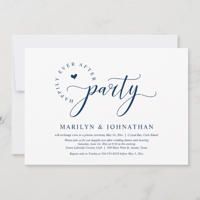 Invitation Joyeux Après La Fête, Dîner Mariage Elopement (Devant)