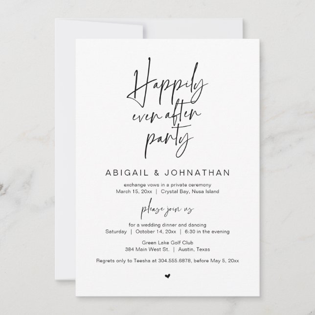 Invitation Joyeux Après La Fête, Dîner Mariage Elopement (Devant)