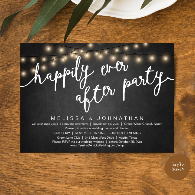 Invitation Joyeux Après La Fête, Dîner Rustique Mariage (Happily Ever After Party, Rustic Wedding Dinner Invitation Card, PDF, Cottage Grey Chalkboard)