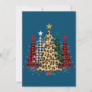 Invitation Joyeux arbres de Noël avec Buffalo Plaid & Leopard
