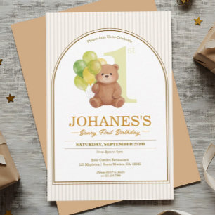 Invitation Joyeux Arche Ourson Rayé Ballons Anniversaire