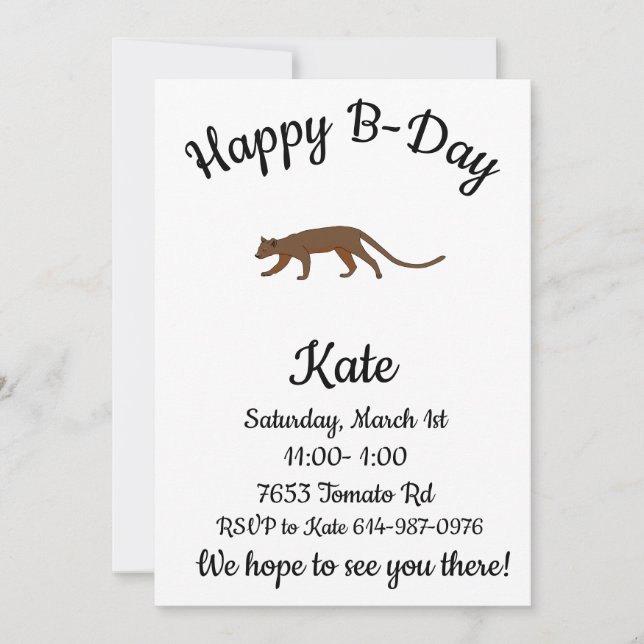 Invitation Joyeux B-day Fossa Madagascar animal (Devant)
