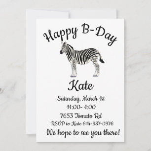 Invitation Joyeux B-day Zebra Africa Animal