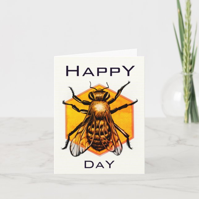 Invitation Joyeux B jour Miel abeilles orange jaune amusant a (Devant)