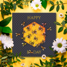 Invitation Joyeux B jour Miel abeilles orange jaune amusant a
