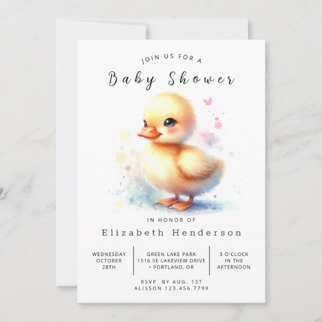 Invitation Joyeux Baby shower de canard à imprimer (Devant)