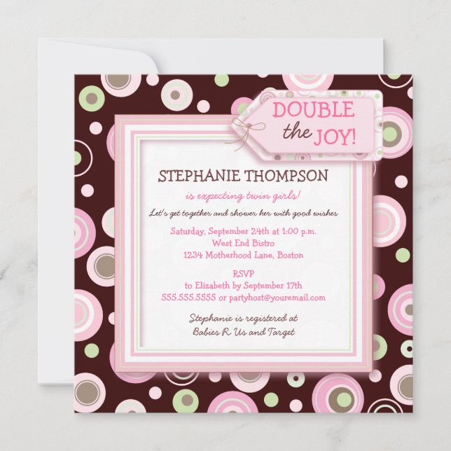 Invitation Joyeux Baby shower de filles aux points roses (Devant)