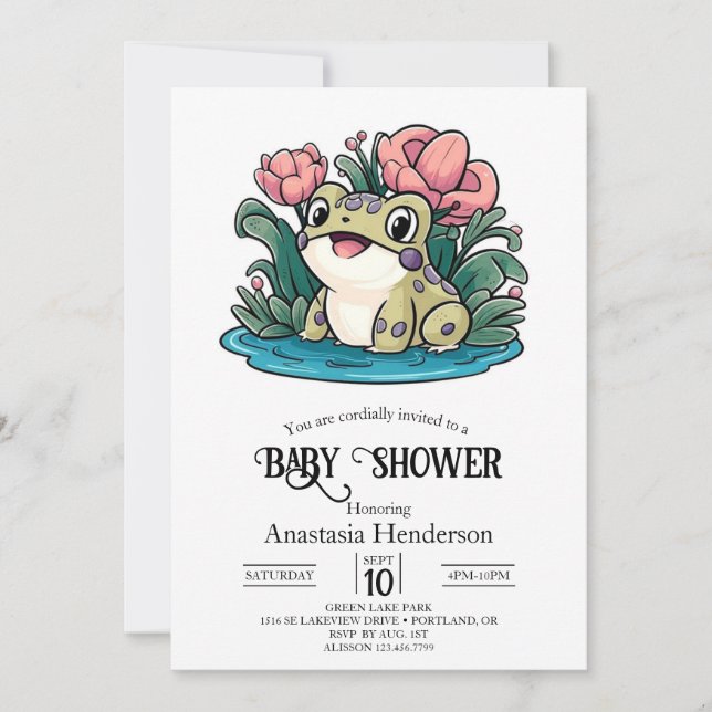 Invitation Joyeux Baby shower de grenouille lunaire (Devant)