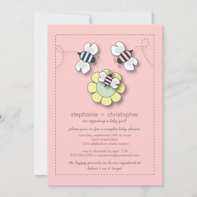 Invitation Joyeux Baby shower des couples d'abeilles (Devant)