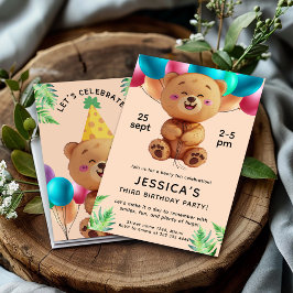 Invitation Joyeux Ballons d'ours fête d'anniversaire