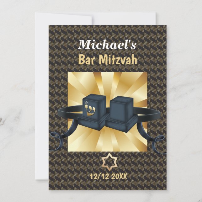 Invitation Joyeux Bar Mitzvah 20XX décoration dorée (Devant)