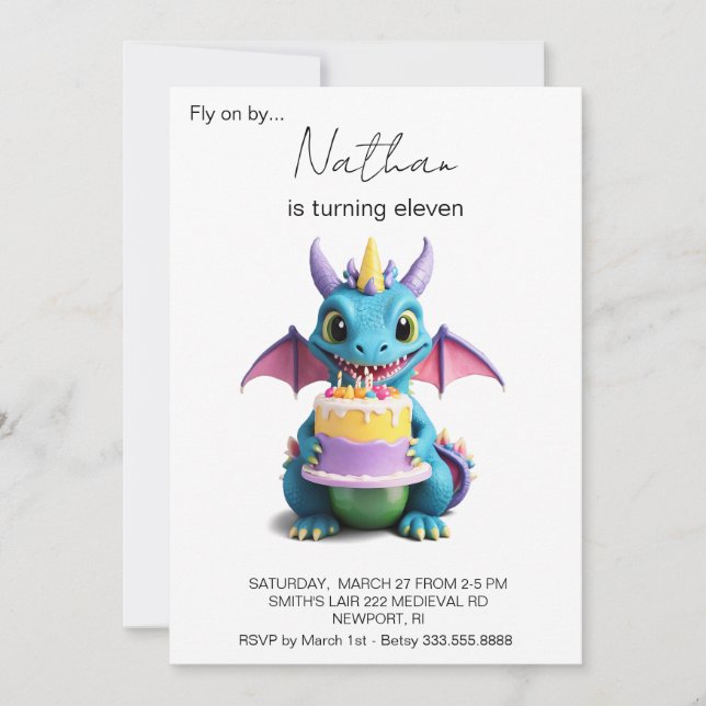 Invitation *~* Joyeux Bébé Dragon Photo AP88 Anniversaire (Devant)