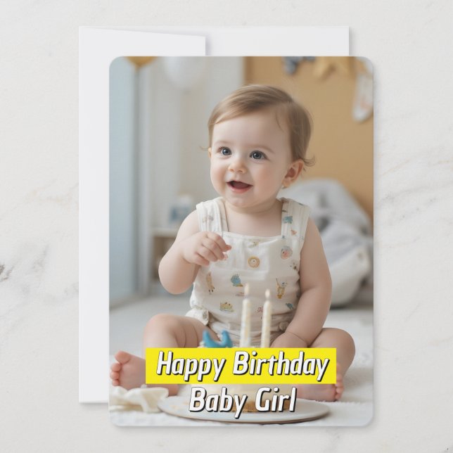 Invitation Joyeux bébé fille anniversaire - Téléchargeable Ca (Devant)