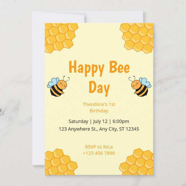 Invitation Joyeux Bee Day Bumble Bee Anniversaire Fête Invita (Devant)