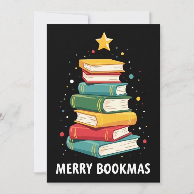Invitation Joyeux Bookmas - Pile de livres festive pour les a (Devant)