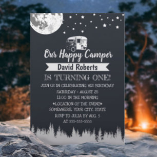 Invitation Joyeux Camper Moon Stars Forest Anniversaire