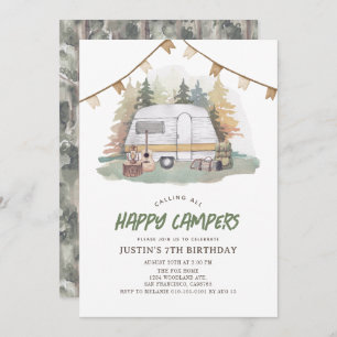 Invitation Joyeux Camper Mountain Forest Boy Anniversaire