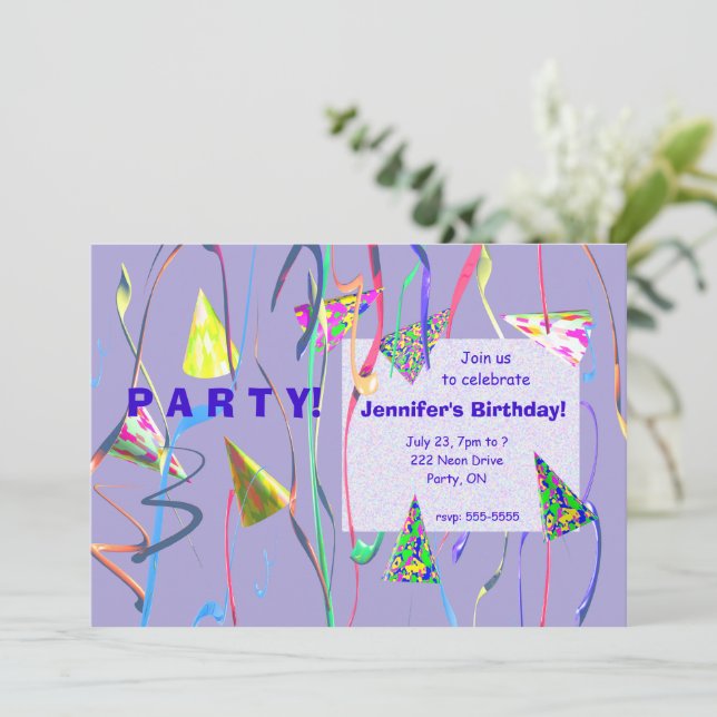 Invitation Joyeux Casquettes de fête d'anniversaire (Debout devant)