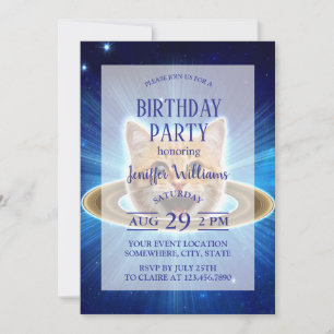 Invitation Joyeux chat dans l'espace.